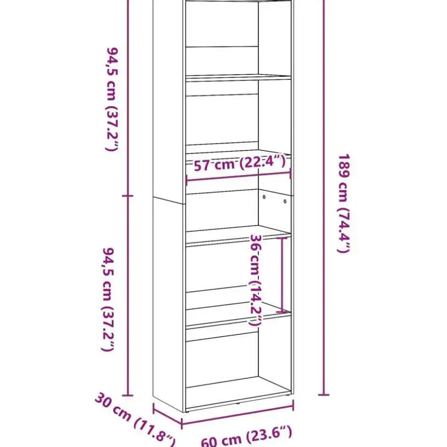 Boekenkasten|Boekenkasten-vidaXL - Boekenkast met 5 vakken voor woonkamers - Sonoma eiken - 60x30x189 cm