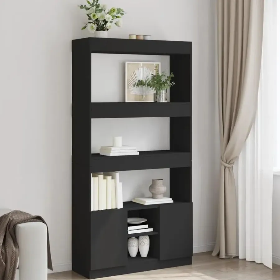 Boekenkasten|Boekenkasten-vidaXL - Boekenkast met deuren en 5 vakken - Zwart - Bewerkt hout - 92x33x180 cm