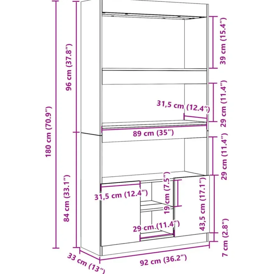 Boekenkasten|Boekenkasten-vidaXL - Boekenkast met deuren en 5 vakken - Zwart - Bewerkt hout - 92x33x180 cm