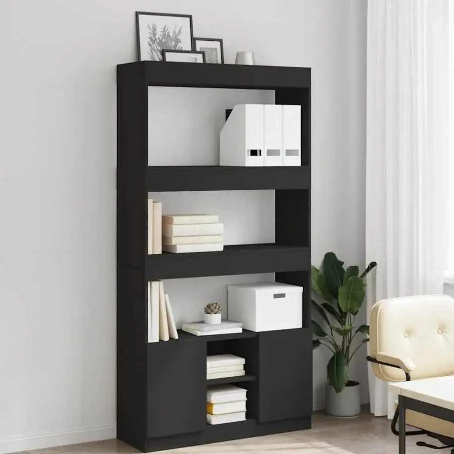 Boekenkasten|Boekenkasten-vidaXL - Boekenkast met deuren en 5 vakken - Zwart - Bewerkt hout - 92x33x180 cm