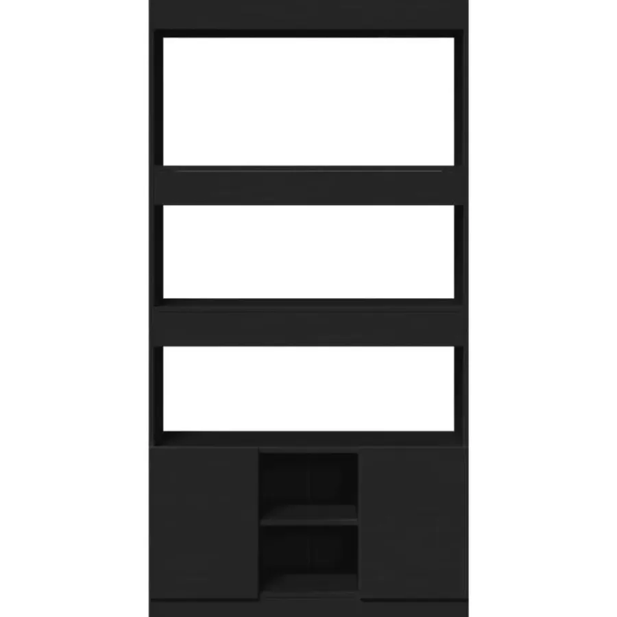 Boekenkasten|Boekenkasten-vidaXL - Boekenkast met deuren en 5 vakken - Zwart - Bewerkt hout - 92x33x180 cm