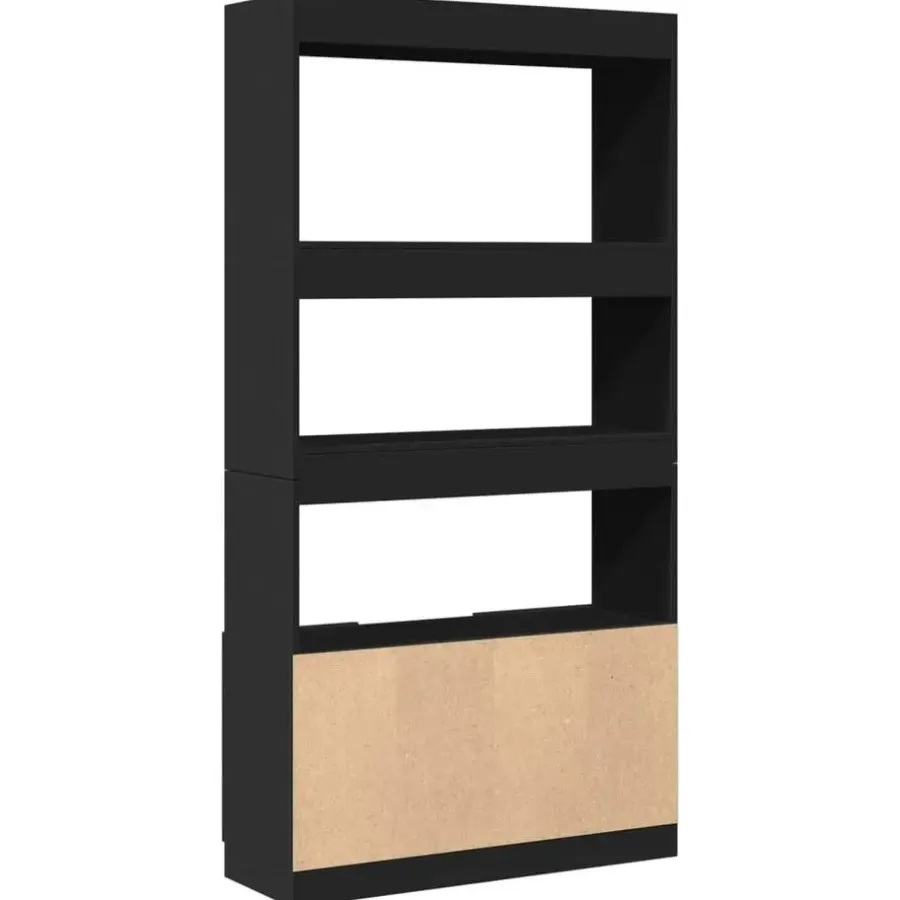 Boekenkasten|Boekenkasten-vidaXL - Boekenkast met deuren en 5 vakken - Zwart - Bewerkt hout - 92x33x180 cm