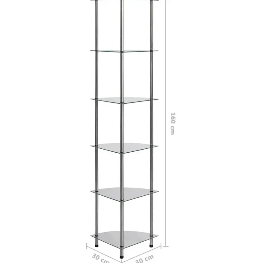 Boekenkasten|Boekenkasten-vidaXL - Boekenkast met 6-laags planken - Transparant - Glas - 30x30x160 cm