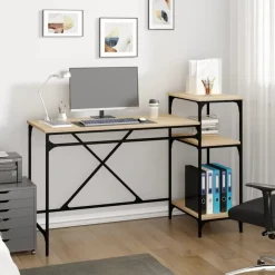 Bureaus-vidaXL - Bureau - Bruin - Bewerkt hout - 135 x 50 x 90 cm