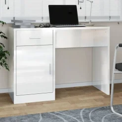 Bureaus-vidaXL - Bureau - Wit - Bewerkt hout