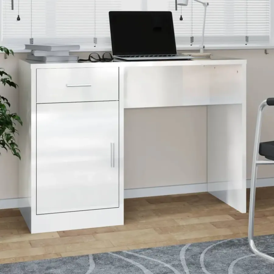 Bureaus-vidaXL - Bureau - Wit - Bewerkt hout
