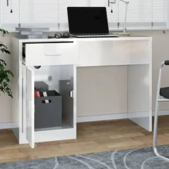 Bureaus-vidaXL - Bureau - Wit - Bewerkt hout