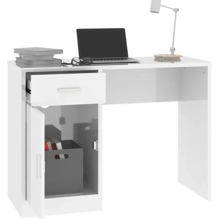 Bureaus-vidaXL - Bureau - Wit - Bewerkt hout