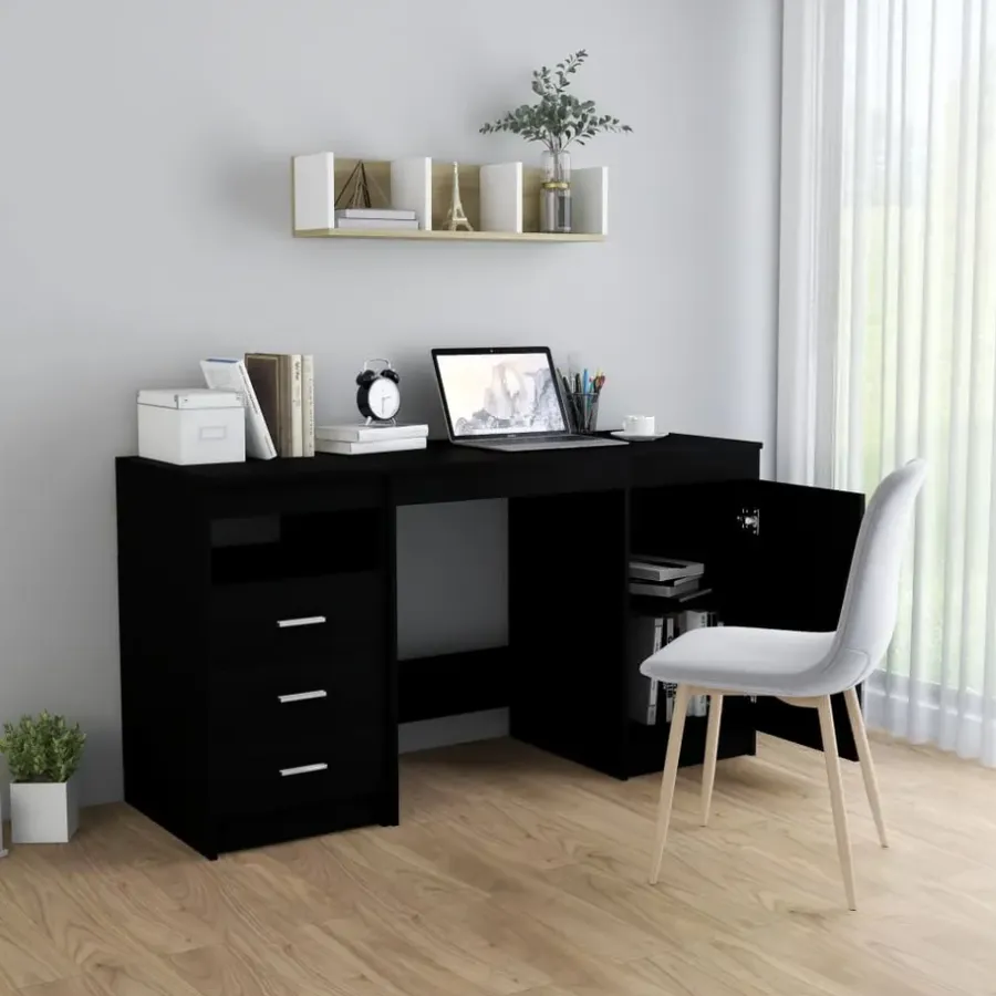 vidaXL - Bureau - Zwart - Bewerkt hout