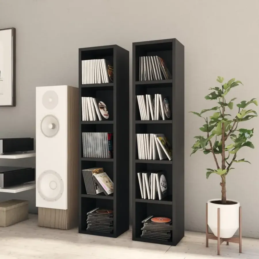 vidaXL - Cd-kast - Zwart - Bewerkt hout - 2 stuks