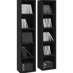 vidaXL - Cd-kast - Zwart - Bewerkt hout - 2 stuks