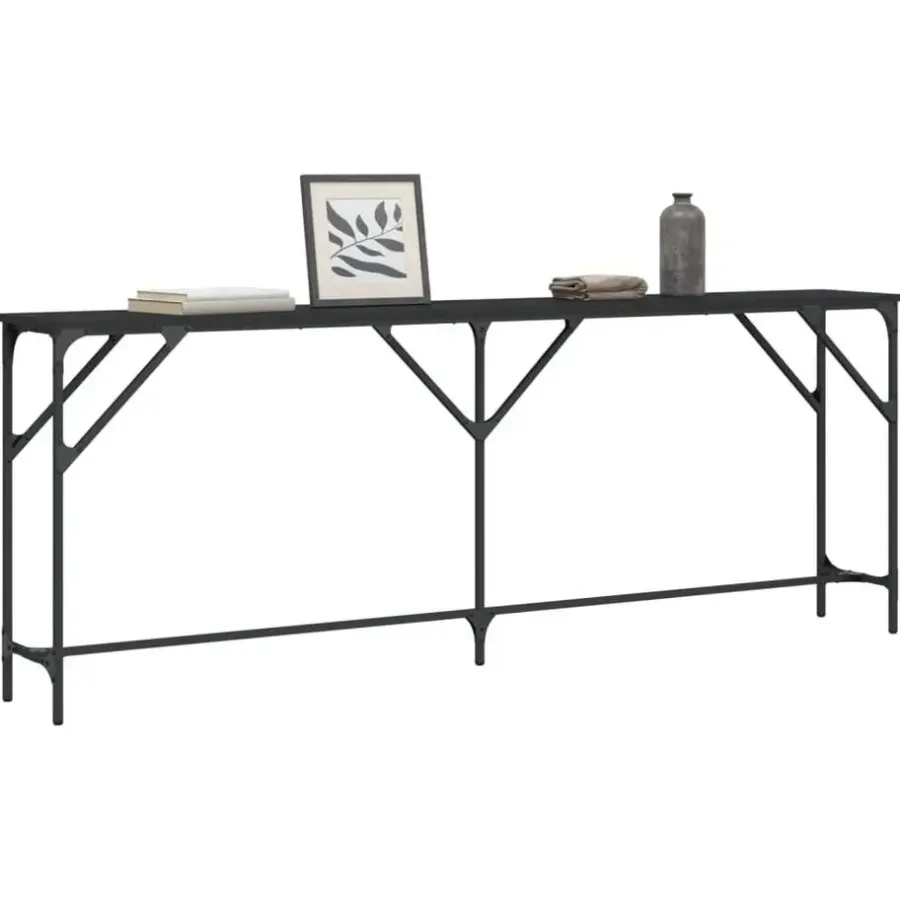 Sidetables-vidaXL - Consoletafel - Zwart - Bewerkt hout - 200x29x75 cm