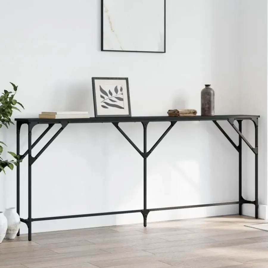 Sidetables-vidaXL - Consoletafel - Zwart - Bewerkt hout - 180x23x75 cm
