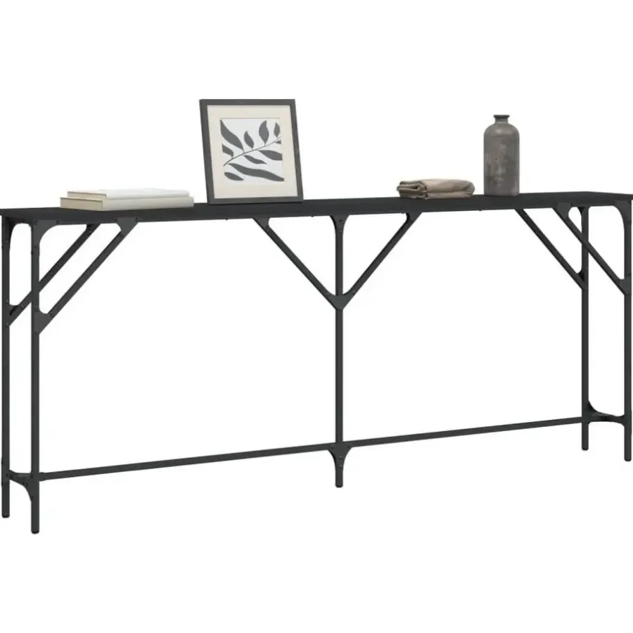 Sidetables-vidaXL - Consoletafel - Zwart - Bewerkt hout - 180x23x75 cm