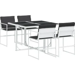Tuinsets-vidaXL - 5-delige inklapbaar Tuinset met kussens -Wit textileen - 110x107 cm