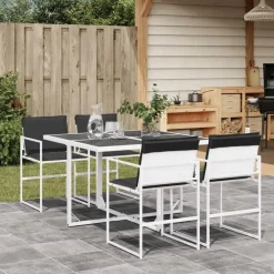 Tuinsets-vidaXL - 5-delige inklapbaar Tuinset met kussens -Wit textileen - 110x107 cm