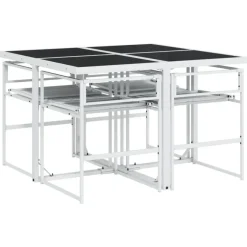 Tuinsets-vidaXL - 5-delige inklapbaar Tuinset met kussens -Wit textileen - 110x107 cm