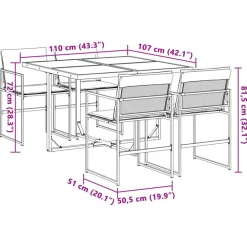 Tuinsets-vidaXL - 5-delige inklapbaar Tuinset met kussens -Wit textileen - 110x107 cm