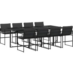 Tuinsets-vidaXL - 9-delige inklapbaar Tuinset gris kussens -Zwart textileen - 220x107 cm
