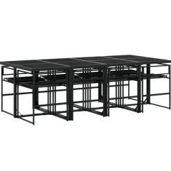Tuinsets-vidaXL - 9-delige inklapbaar Tuinset gris kussens -Zwart textileen - 220x107 cm