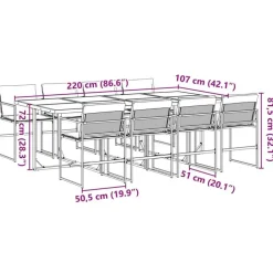Tuinsets-vidaXL - 9-delige inklapbaar Tuinset gris kussens -Zwart textileen - 220x107 cm