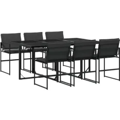 vidaXL - 7-delige inklapbaar Tuinset gris kussens -Zwart textileen - 165x107 cm