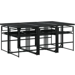 vidaXL - 7-delige inklapbaar Tuinset gris kussens -Zwart textileen - 165x107 cm