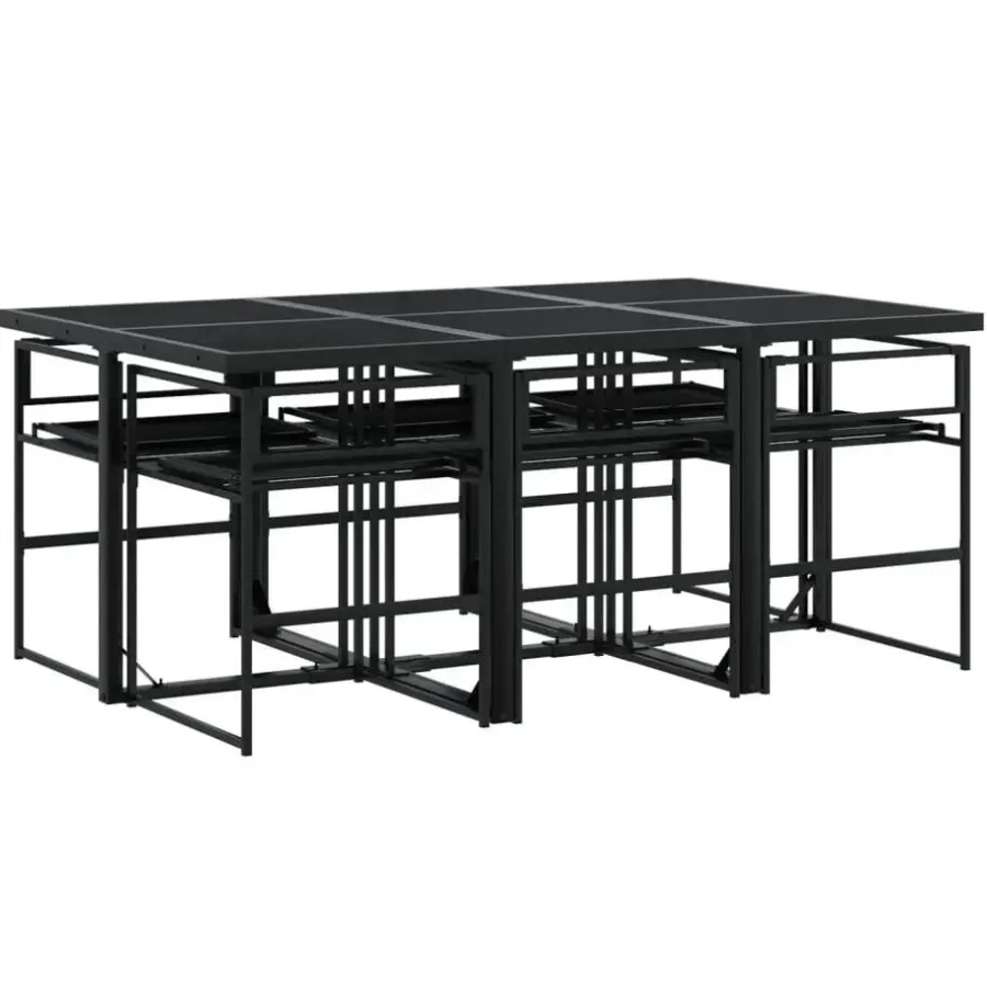 vidaXL - 7-delige inklapbaar Tuinset gris kussens -Zwart textileen - 165x107 cm