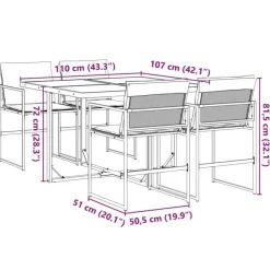 vidaXL - 5-delige inklapbaar Tuinset gris kussens -Zwart textileen - 110x107 cm