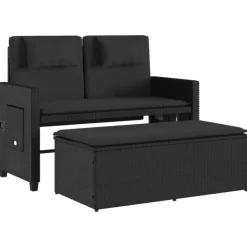 Loungebanken-vidaXL - 2-delige Loungebanken Verstelbare met kussens - Zwart - 113x61x87 cm