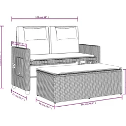 vidaXL - 2-delige Loungebanken Verstelbare met kussens - Grijs - 113x61x87 cm