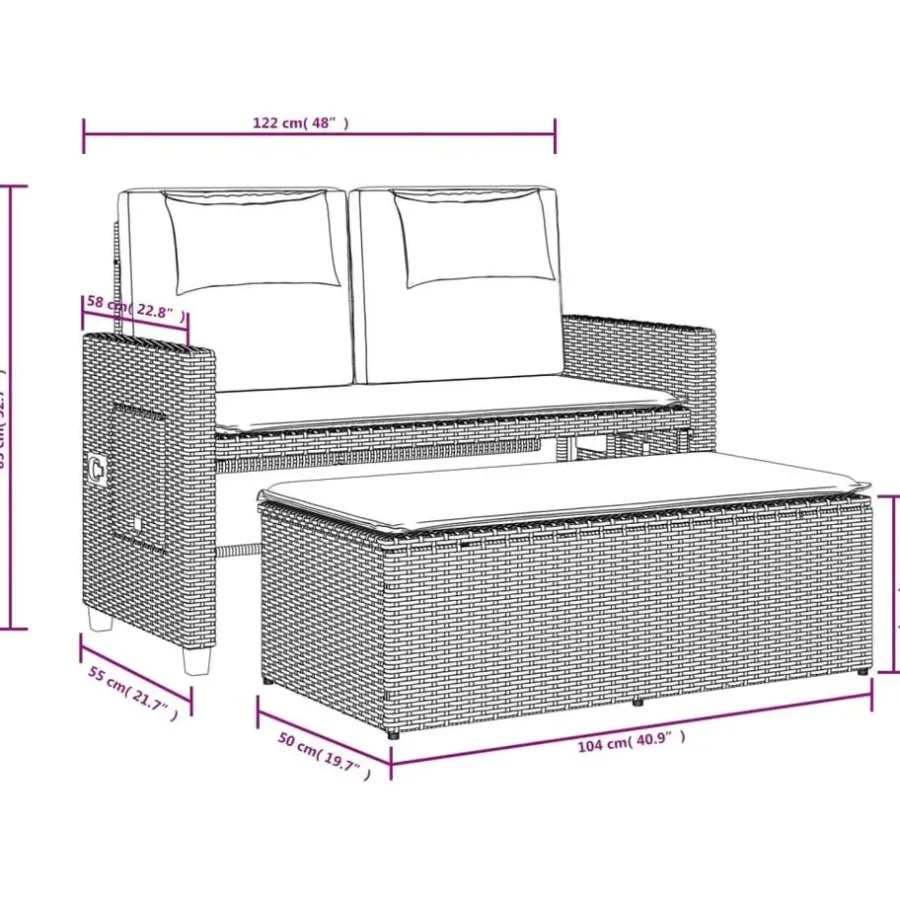 vidaXL - 2-delige Loungebanken Verstelbare met kussens - Grijs - 113x61x87 cm
