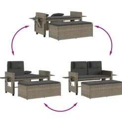 vidaXL - 2-delige Loungebanken Verstelbare met kussens - Grijs - 113x61x87 cm