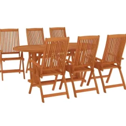 Tuinsets-vidaXL - 7-delige Tuinset 6 fauteuils massief eucalyptushout - (150-200)x100 cm
