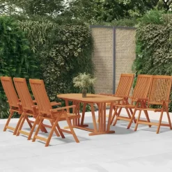 Tuinsets-vidaXL - 7-delige Tuinset 6 fauteuils massief eucalyptushout - (150-200)x100 cm