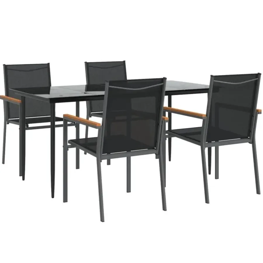 vidaXL - 5-delige Tuinset 4 fauteuils - Zwart - Textileen - 160x80 cm