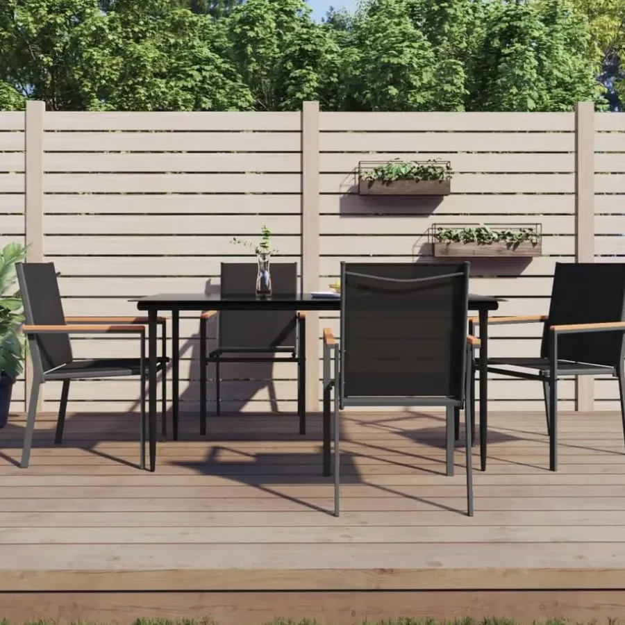 vidaXL - 5-delige Tuinset 4 fauteuils - Zwart - Textileen - 160x80 cm