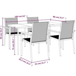 vidaXL - 5-delige Tuinset 4 fauteuils - Zwart - Textileen - 160x80 cm