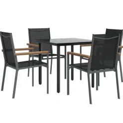 Tuinsets-vidaXL - 5-delige Tuinset 4 fauteuils - Zwart - Textileen - 80x80 cm