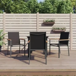 Tuinsets-vidaXL - 5-delige Tuinset 4 fauteuils - Zwart - Textileen - 80x80 cm