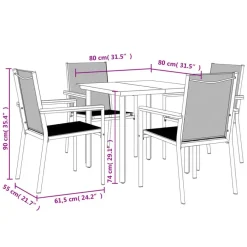 Tuinsets-vidaXL - 5-delige Tuinset 4 fauteuils - Zwart - Textileen - 80x80 cm