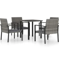 Tuinsets-vidaXL - 5-delige Tuinset - Grijs - Poly rattan en glas - 70x70 cm