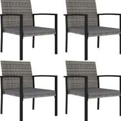 Tuinsets-vidaXL - 5-delige Tuinset - Grijs - Poly rattan en glas - 70x70 cm
