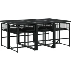 vidaXL - 7-delige Tuinset - Inklapbaar - Zwart - PE rattan - 165x107 cm