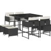 Tuinsets-vidaXL - 9-delige Tuinset 4 krukken wit kussens - Zwart - PE rattan - 110x106 cm