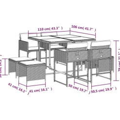 Tuinsets-vidaXL - 9-delige Tuinset 4 krukken wit kussens - Zwart - PE rattan - 110x106 cm