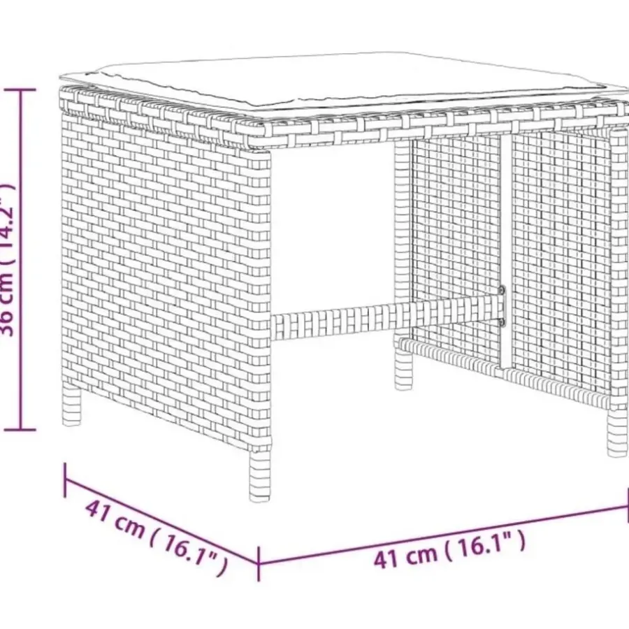 Tuinsets-vidaXL - 9-delige Tuinset 4 krukken wit kussens - Zwart - PE rattan - 110x106 cm