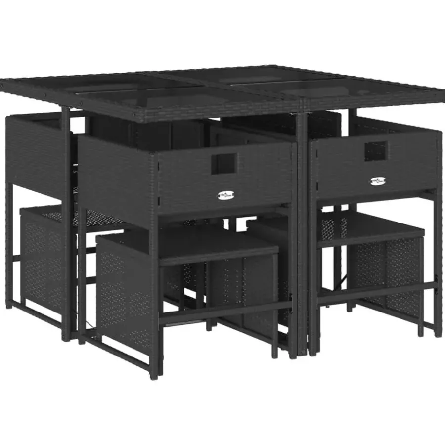 Tuinsets-vidaXL - 9-delige Tuinset 4 krukken wit kussens - Zwart - PE rattan - 110x106 cm
