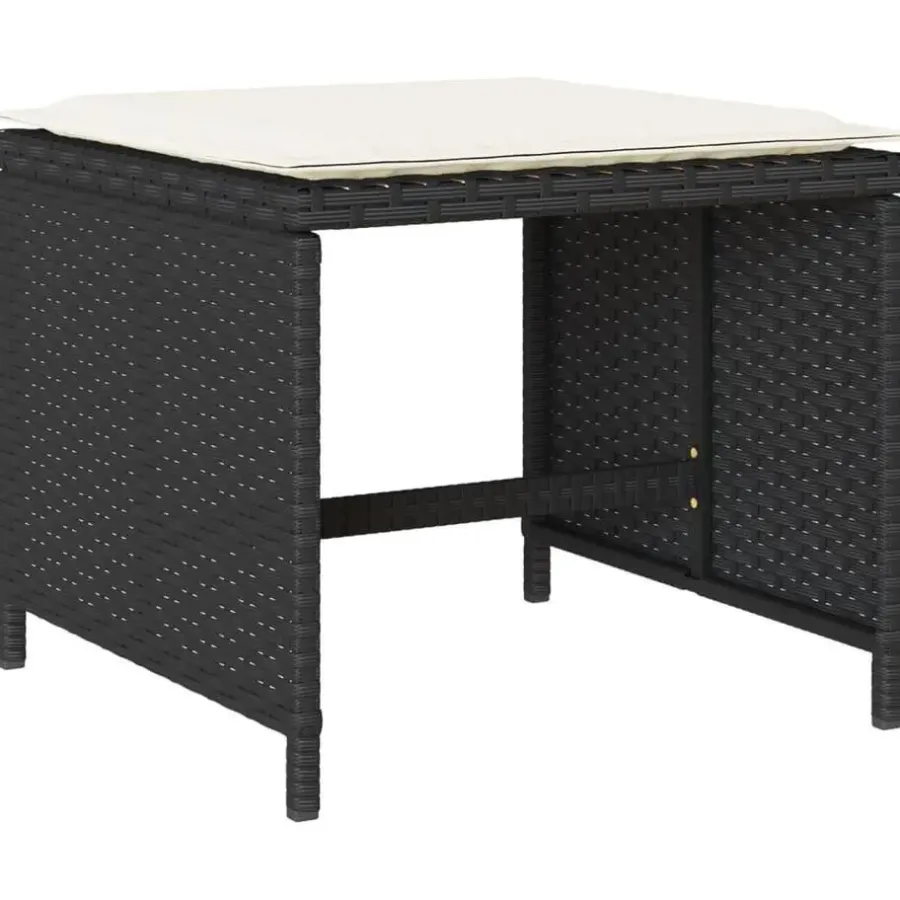 Tuinsets-vidaXL - 9-delige Tuinset 4 krukken wit kussens - Zwart - PE rattan - 110x106 cm