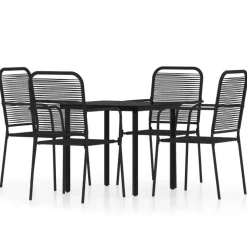 Tuinsets-vidaXL - 5-delige Tuinset - Zwart katoenen touw en staal - 80x80 cm